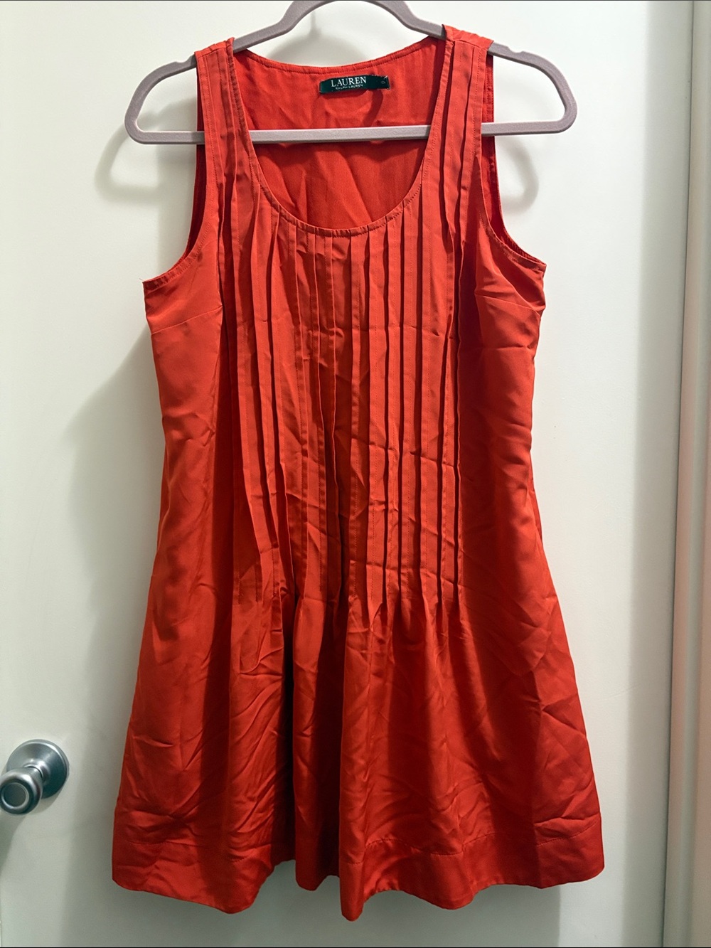Lauren Ralph Lauren Orange Sleeveless Pintuck Mini Dress